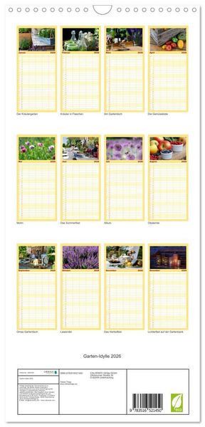 Produktbild: Familienplaner 2026 - Garten-Idylle 2026 mit 5 Spalten (Wandkalender, 21 x 45 cm) CALVENDO