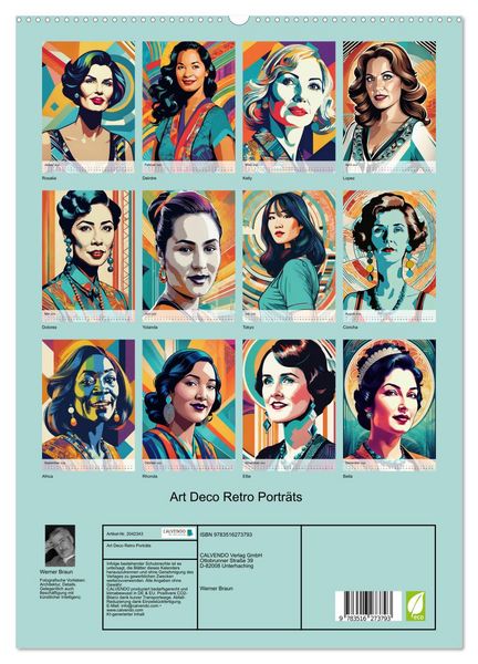 Produktbild: Art Deco Retro Portr&auml;ts (hochwertiger Premium Wandkalender 2026 DIN A2 hoch), Kunstdruck in Hochglanz