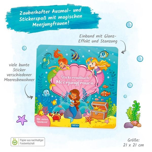 Produktbild: Tr&ouml;tsch Malbuch Stickermalbuch Meerjungfrauen