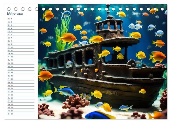 Produktbild: Aquarienzauber - Bunte KI Unterwasserwelten (Tischkalender 2026 DIN A5 quer), CALVENDO Monatskalender