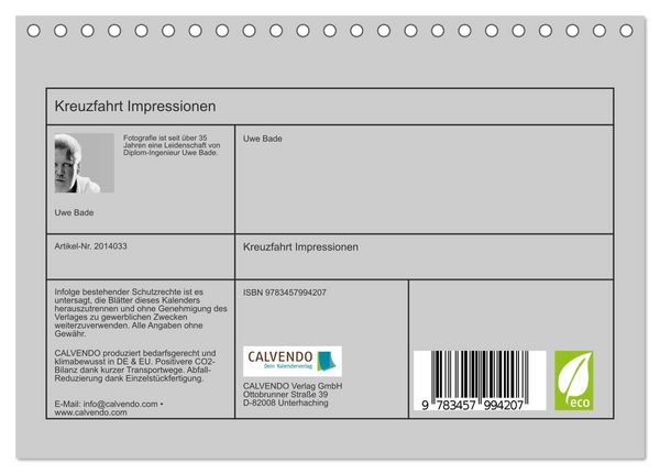 Produktbild: Kreuzfahrt Impressionen (Tischkalender 2026 DIN A5 quer), CALVENDO Monatskalender