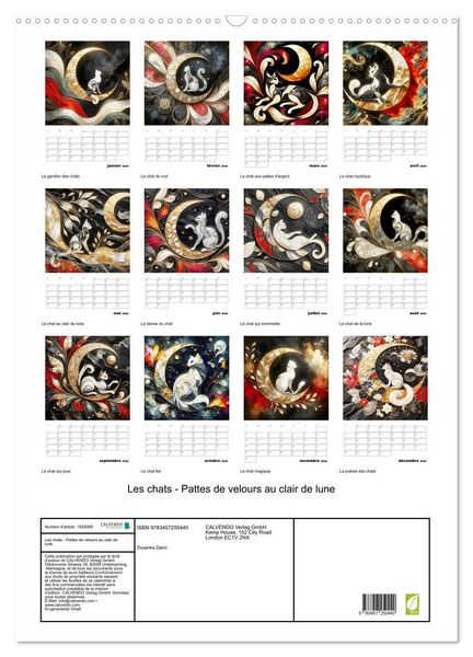Produktbild: Les chats - Pattes de velours au clair de lune (Calendrier mural 2026 DIN A2 horizontal), CALVENDO calendrier mensuel