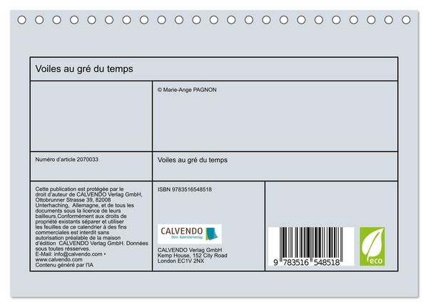 Produktbild: Voiles au gr&eacute; du temps (Calendrier de bureau 2026 DIN A5 vertical), CALVENDO calendrier mensuel