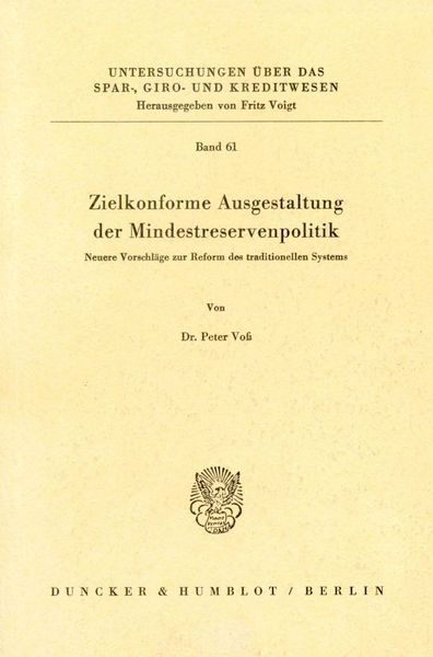 Produktbild: Zielkonforme Ausgestaltung der Mindestreservenpolitik.