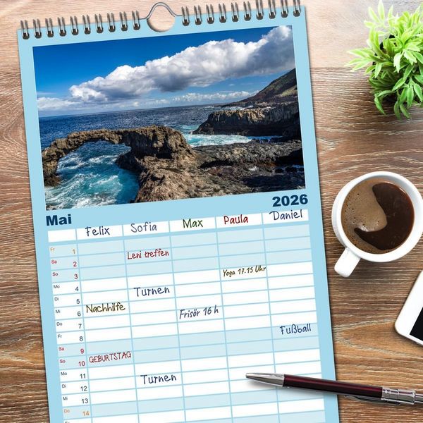 Produktbild: Familienplaner 2026 - Kanarische Inseln - El Hierro mit 5 Spalten (Wandkalender, 21 x 45 cm) CALVENDO