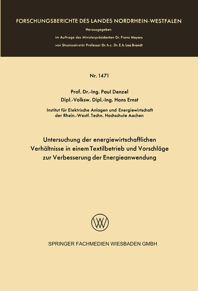 Produktbild: Untersuchung der energiewirtschaftlichen Verh&auml;ltnisse in einem Textilbetrieb und Vorschl&auml;ge zur Verbesserung der Energieanwendung