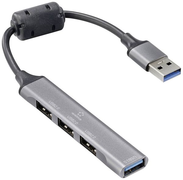 Produktbild: Renkforce RF-6250246 USB-Hub 3+1 Port USB-A USB 2.0 480 MBit/s mit Aluminiumgeh&auml;use Schwarz RF-6250246