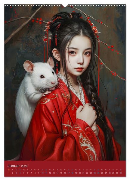 Produktbild: Chinesische Tierkreiszeichen - Fantasie-Zodiak im Stil des alten Chinas (hochwertiger Premium Wandkalender 2026 DIN A2 hoch), Kunstdruck in Hochglanz