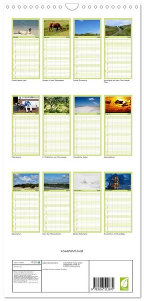 Produktbild: Familienplaner 2026 - T&ouml;werland Juist mit 5 Spalten (Wandkalender, 21 x 45 cm) CALVENDO