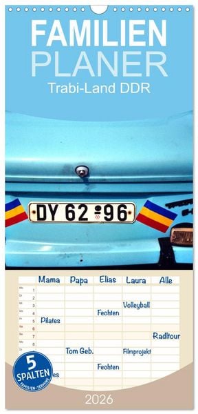 Produktbild: Familienplaner 2026 - Trabi-Land DDR mit 5 Spalten (Wandkalender, 21 x 45 cm) CALVENDO