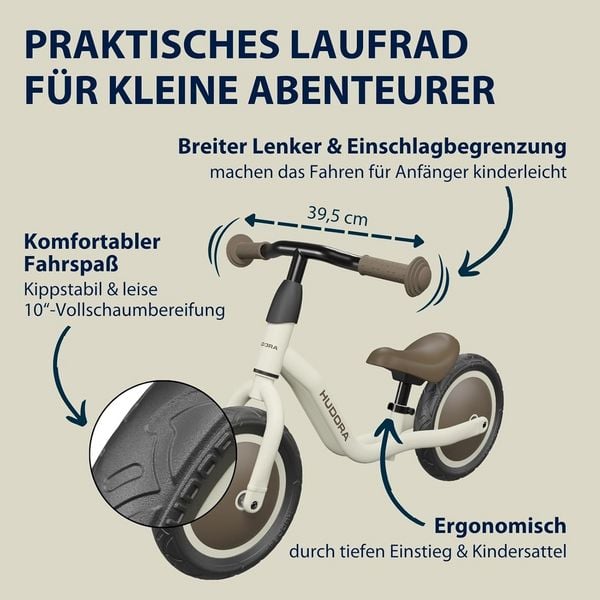 Produktbild: HUDORA 10920 - Laufrad Cruisy 10 mocha, für Kinder von 73-100 cm, Sitzhöhe: 24-31,5 cm