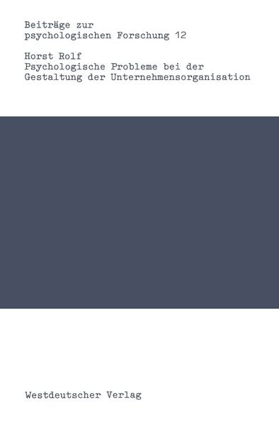 Produktbild: Psychologische Probleme bei der Gestaltung der Unternehmensorganisation