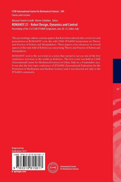 Produktbild: ROMANSY 21 - Robot Design, Dynamics and Control