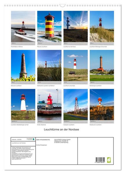 Produktbild: Leuchtt&uuml;rme an der Nordsee (Wandkalender 2027 DIN A2 hoch), CALVENDO Monatskalender