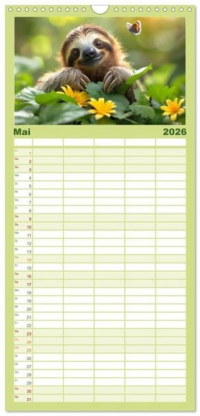 Produktbild: Familienplaner 2026 - Faultiere - entspannt durchs Jahr mit 5 Spalten (Wandkalender, 21 x 45 cm) CALVENDO