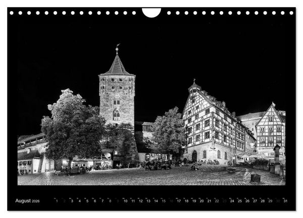 Produktbild: N&uuml;rnberg - Ansichten in schwarz und wei&szlig; (Wandkalender 2026 DIN A4 quer), CALVENDO Monatskalender