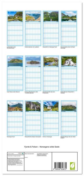 Produktbild: Familienplaner 2026 - Fjorde & Felsen &ndash; Norwegens wilde Seele mit 5 Spalten (Wandkalender, 21 x 45 cm) CALVENDO