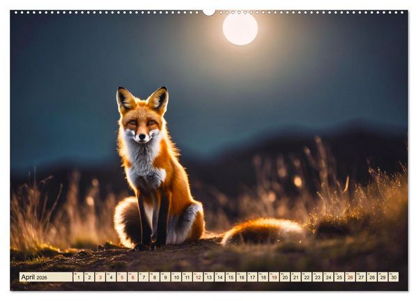 Produktbild: Heimische Tiere im Mondlicht (hochwertiger Premium Wandkalender 2026 DIN A2 quer), Kunstdruck in Hochglanz