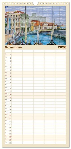 Produktbild: Familienplaner 2026 - Azulejos - Portugals beliebte Kachel Kunst mit 5 Spalten (Wandkalender, 21 x 45 cm) CALVENDO