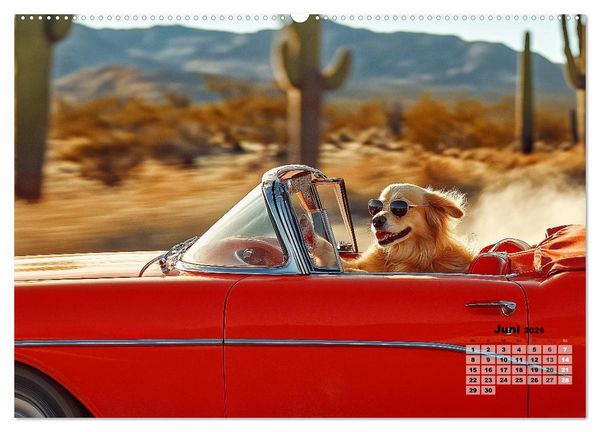 Produktbild: S&uuml;&szlig;e Hunde cruisen - durch das Jahr mit dem Hundekalender (hochwertiger Premium Wandkalender 2026 DIN A2 quer), Kunstdruck in Hochglanz