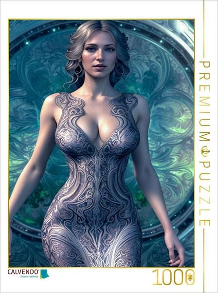 Produktbild: CALVENDO Puzzle Scarlet in gedecktem Gr&uuml;n mit fantasievoll verschlungenem Design | 1000 Teile Lege-Gr&ouml;&szlig;e 64x48cm Foto-Puzzle f&uuml;r gl&uuml;ckliche Stunden