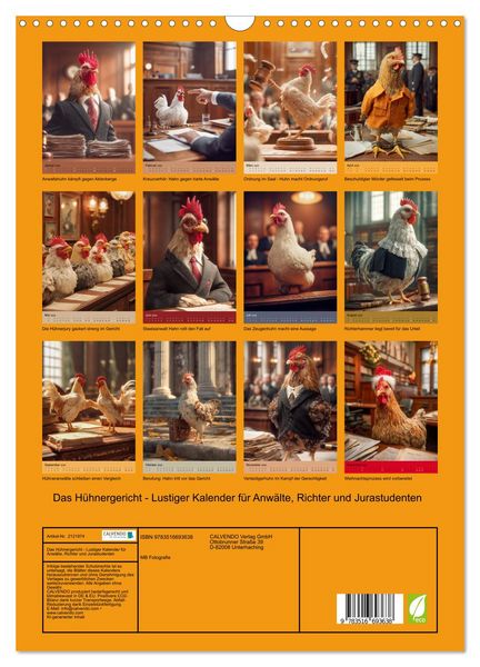 Produktbild: Das H&uuml;hnergericht - Lustiger Kalender f&uuml;r Anw&auml;lte, Richter und Jurastudenten (Wandkalender 2026 DIN A3 hoch), CALVENDO Monatskalender