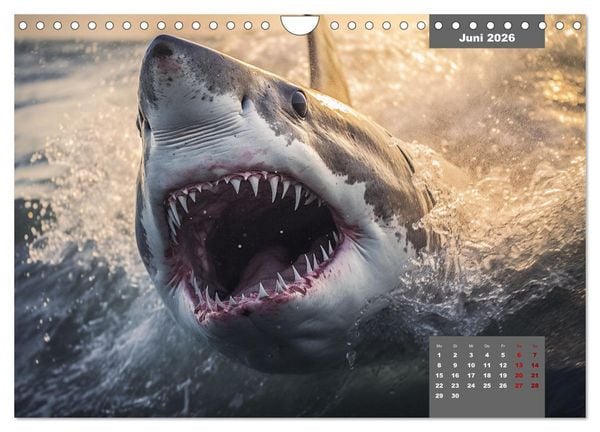 Produktbild: Stille Giganten - KI-generierte Hai-Impressionen (Wandkalender 2026 DIN A4 quer), CALVENDO Monatskalender