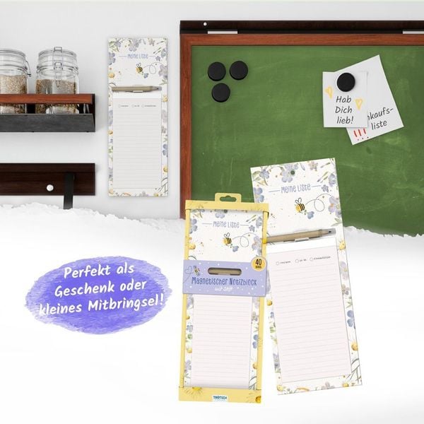 Produktbild: Tr&ouml;tsch Notizblock mit Stift und Magnet Bienchen
