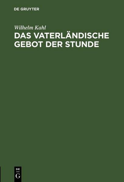 Produktbild: Das vaterl&auml;ndische Gebot der Stunde