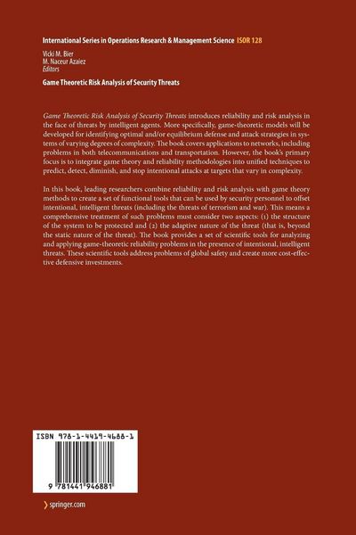 Produktbild: Game Theoretic Risk Analysis of Security Threats