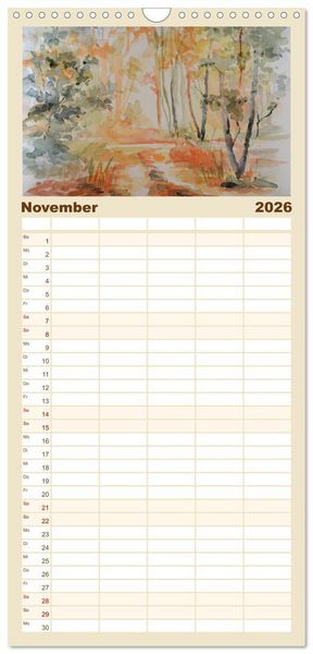 Produktbild: Familienplaner 2026 - Mit Aquarellen durch das Jahr mit 5 Spalten (Wandkalender, 21 x 45 cm) CALVENDO