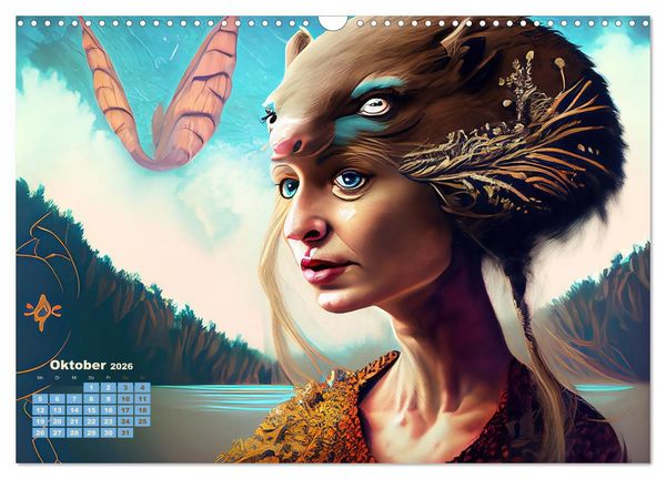 Produktbild: Fantasy Tier Frauen Portraits (Wandkalender 2026 DIN A3 quer), CALVENDO Monatskalender