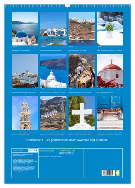 Produktbild: Griechenland - Die griechischen Inseln Mykonos und Santorini (Wandkalender 2026 DIN A2 hoch), CALVENDO Monatskalender