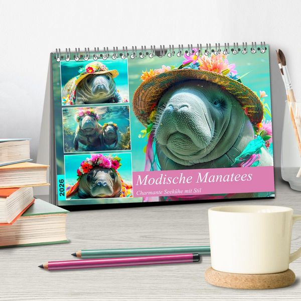 Produktbild: Modische Manatees. Charmante Seek&uuml;he mit Stil (Tischkalender 2026 DIN A5 quer), CALVENDO Monatskalender