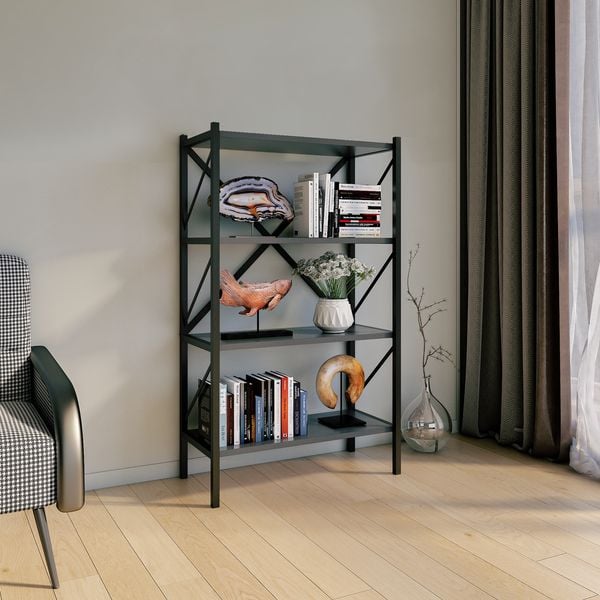 Produktbild: Holz Metall Stand Regal B&uuml;ro B&uuml;cher Insasi 4fach