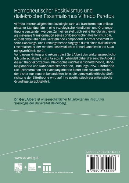 Produktbild: Hermeneutischer Positivismus und dialektischer Essentialismus Vilfredo Paretos