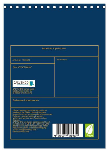 Produktbild: Bodensee Impressionen (Tischkalender 2026 DIN A5 hoch), CALVENDO Monatskalender