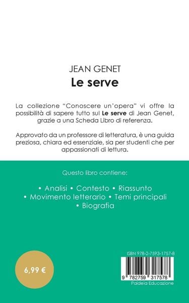 Produktbild: Scheda libro Le serve di Jean Genet (analisi letteraria di riferimento e riassunto completo)