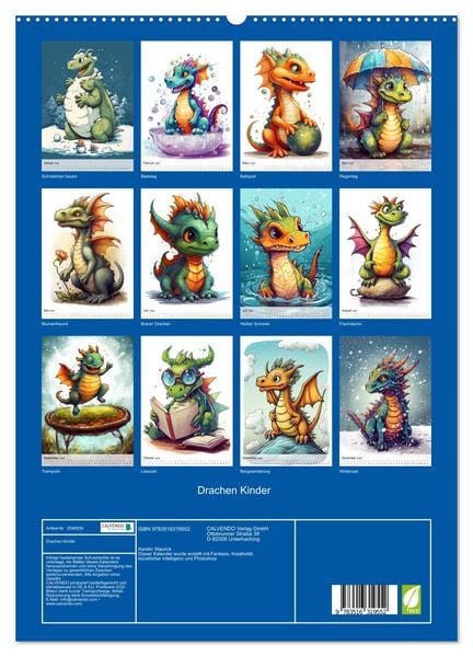 Produktbild: Drachen Kinder (hochwertiger Premium Wandkalender 2026 DIN A2 hoch), Kunstdruck in Hochglanz