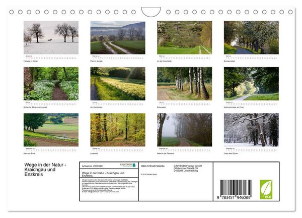 Produktbild: Wege in der Natur - Kraichgau und Enzkreis (Wandkalender 2026 DIN A4 quer), CALVENDO Monatskalender