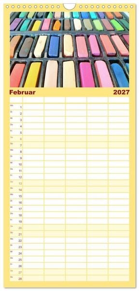 Produktbild: Familienplaner 2027 - Atelierimpressionen - Des K&uuml;nstlers Handwerkzeug im Portrait mit 5 Spalten (Wandkalender, 21 x 45 cm) CALVENDO