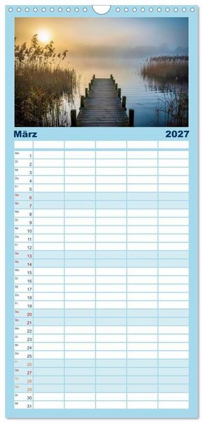 Produktbild: Familienplaner 2027 - Malerische Seenlandschaft mit 5 Spalten (Wandkalender, 21 x 45 cm) CALVENDO