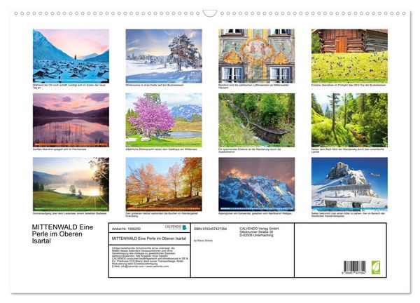 Produktbild: MITTENWALD Eine Perle im Oberen Isartal (Wandkalender 2026 DIN A2 quer), CALVENDO Monatskalender