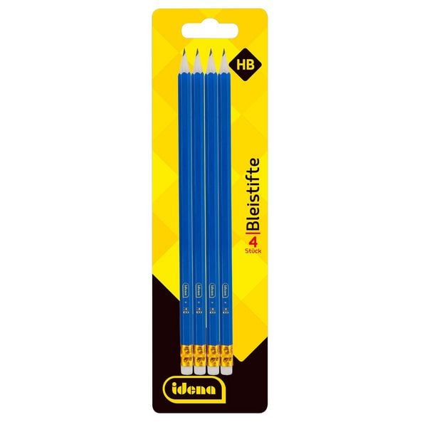 Produktbild: Idena Bleistifte HB mit Radiertip blau 4 St&uuml;ck Blister