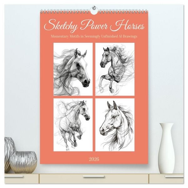 Produktbild: Sketchy Power Horses (High Quality Premium Wall Calendar 2026 DIN A2 portrait),CALVENDO 12 Month Wall Calendar