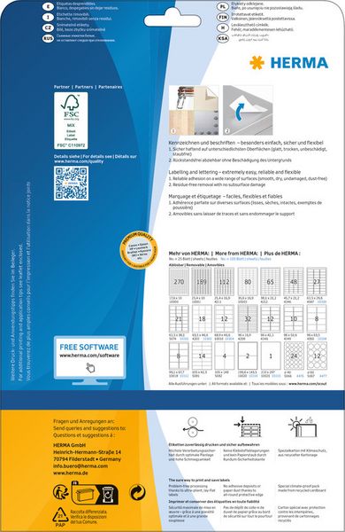 Produktbild: HERMA Adressetiketten repositionierbar wei&szlig; 96x50,8mm 25 Blatt 250 St&uuml;ck