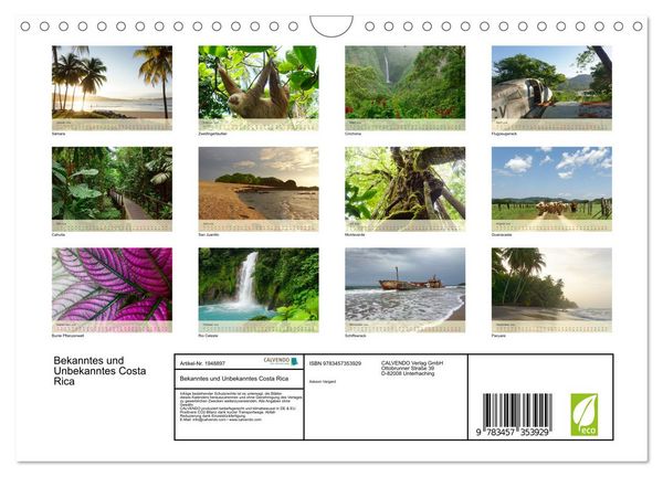 Produktbild: Bekanntes und Unbekanntes Costa Rica (Wandkalender 2026 DIN A4 quer), CALVENDO Monatskalender