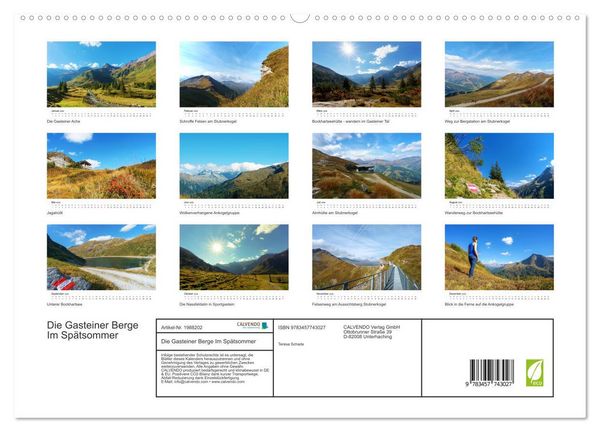 Produktbild: Die Gasteiner Berge Im Sp&auml;tsommer (hochwertiger Premium Wandkalender 2026 DIN A2 quer), Kunstdruck in Hochglanz
