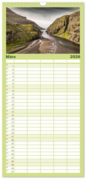 Produktbild: Familienplaner 2026 - F&auml;r&ouml;er &ndash; Faszinierende Inseln im Norden Europas mit 5 Spalten (Wandkalender, 21 x 45 cm) CALVENDO