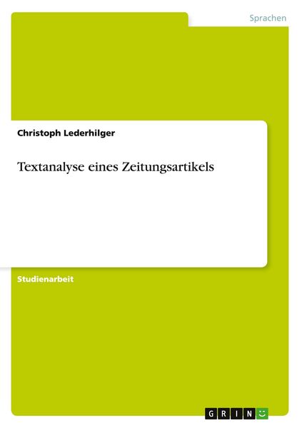 Produktbild: Textanalyse eines Zeitungsartikels